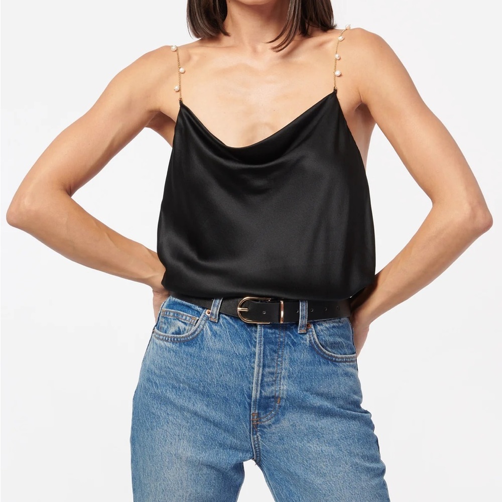 CamiNYC black camisole with pearl straps- never worn WITH tags (medium)
